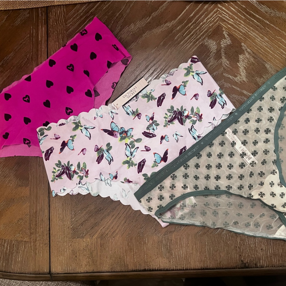 3 pair PINK Victoria's Secret Butterfly and Heart Print Panties Set